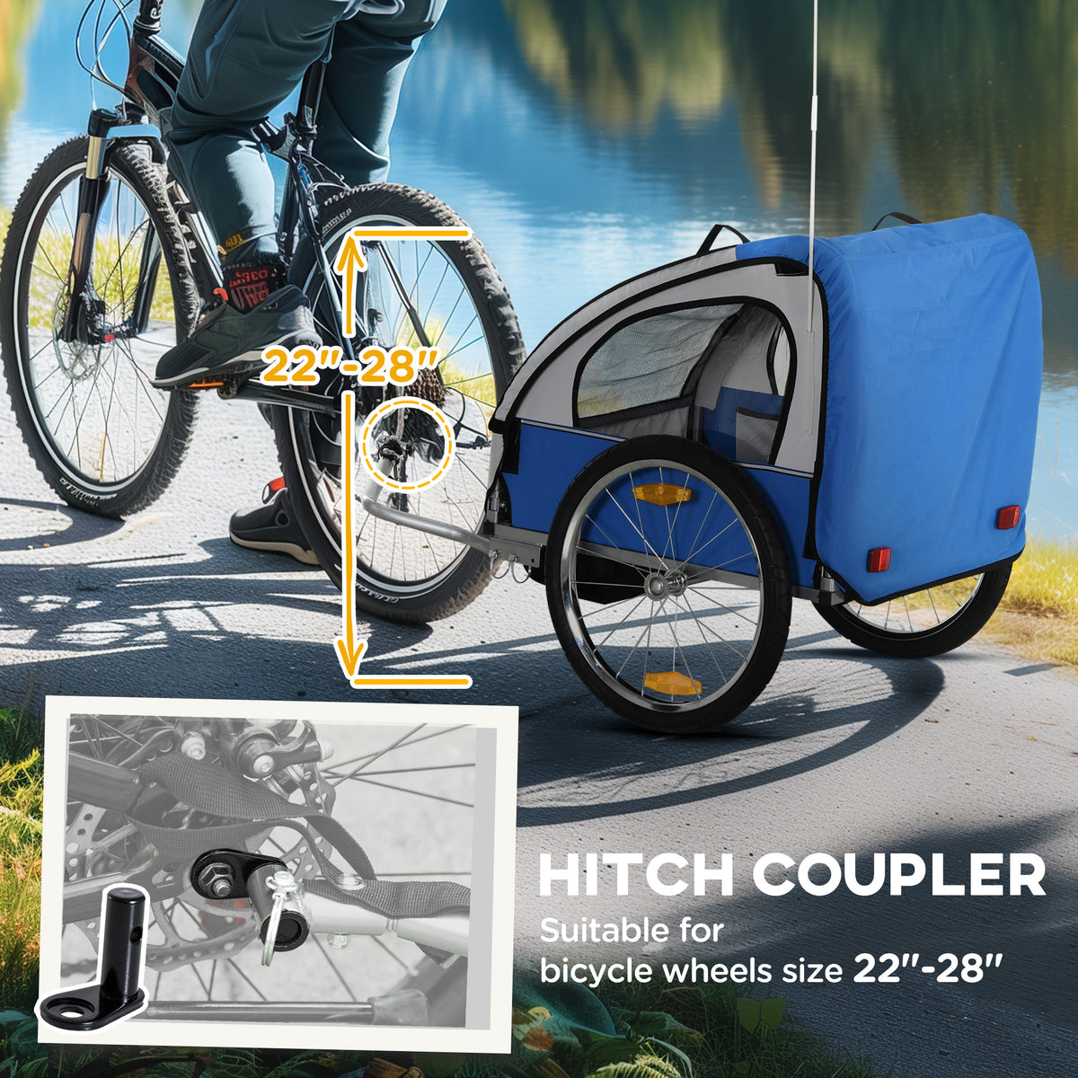 Aosom 2-Seat Child Bike Trailer for Kids with a Strong Steel Frame, 5-Point Safety Harnesses, & Comfortable Seat