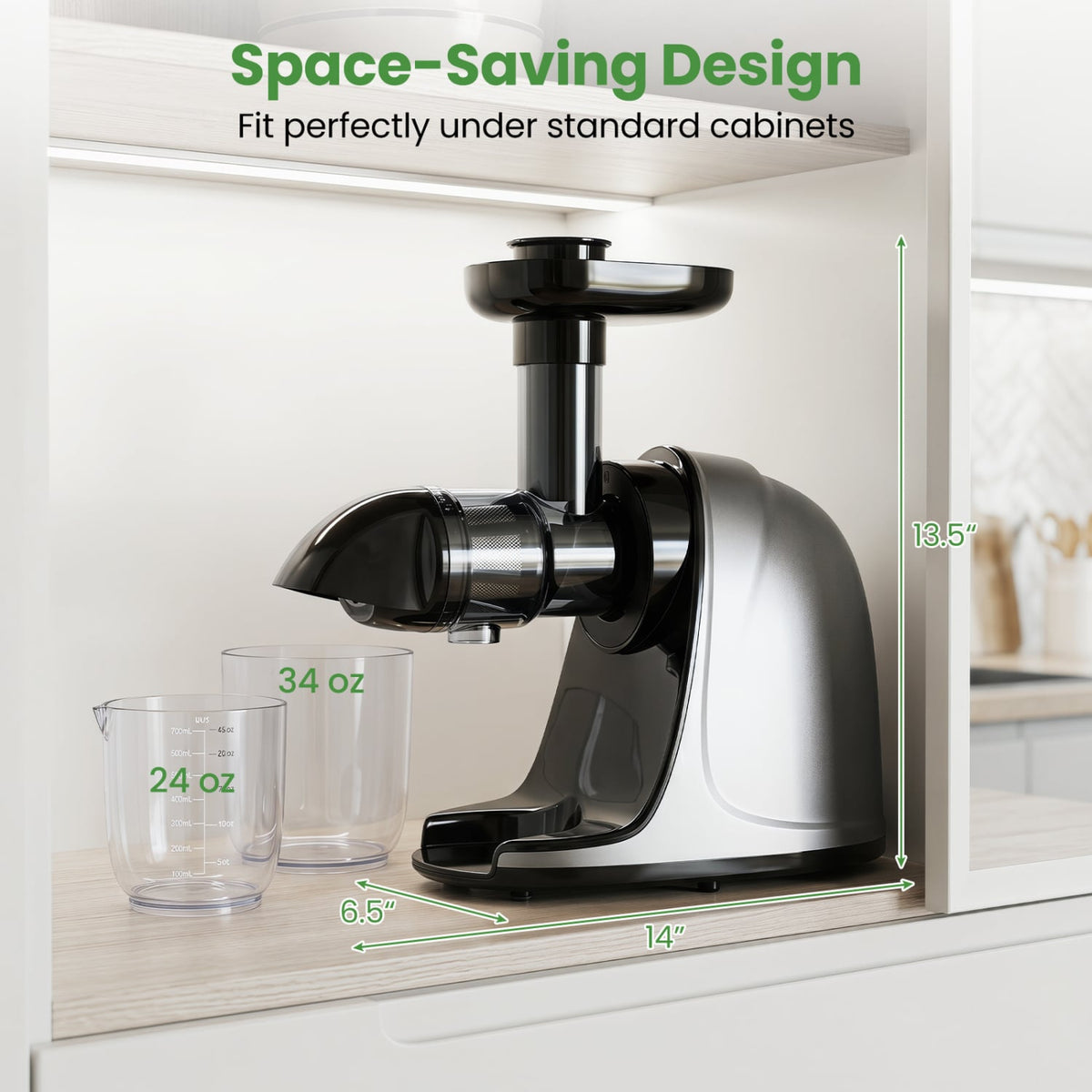 Cold Press Juicer Machine with 95% High Yield and 2-Speed Modes-Sliver view 3