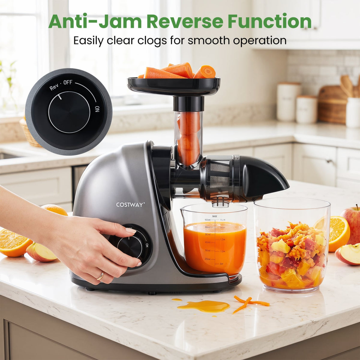 Cold Press Juicer Machine with 95% High Yield and 2-Speed Modes-Sliver view 8