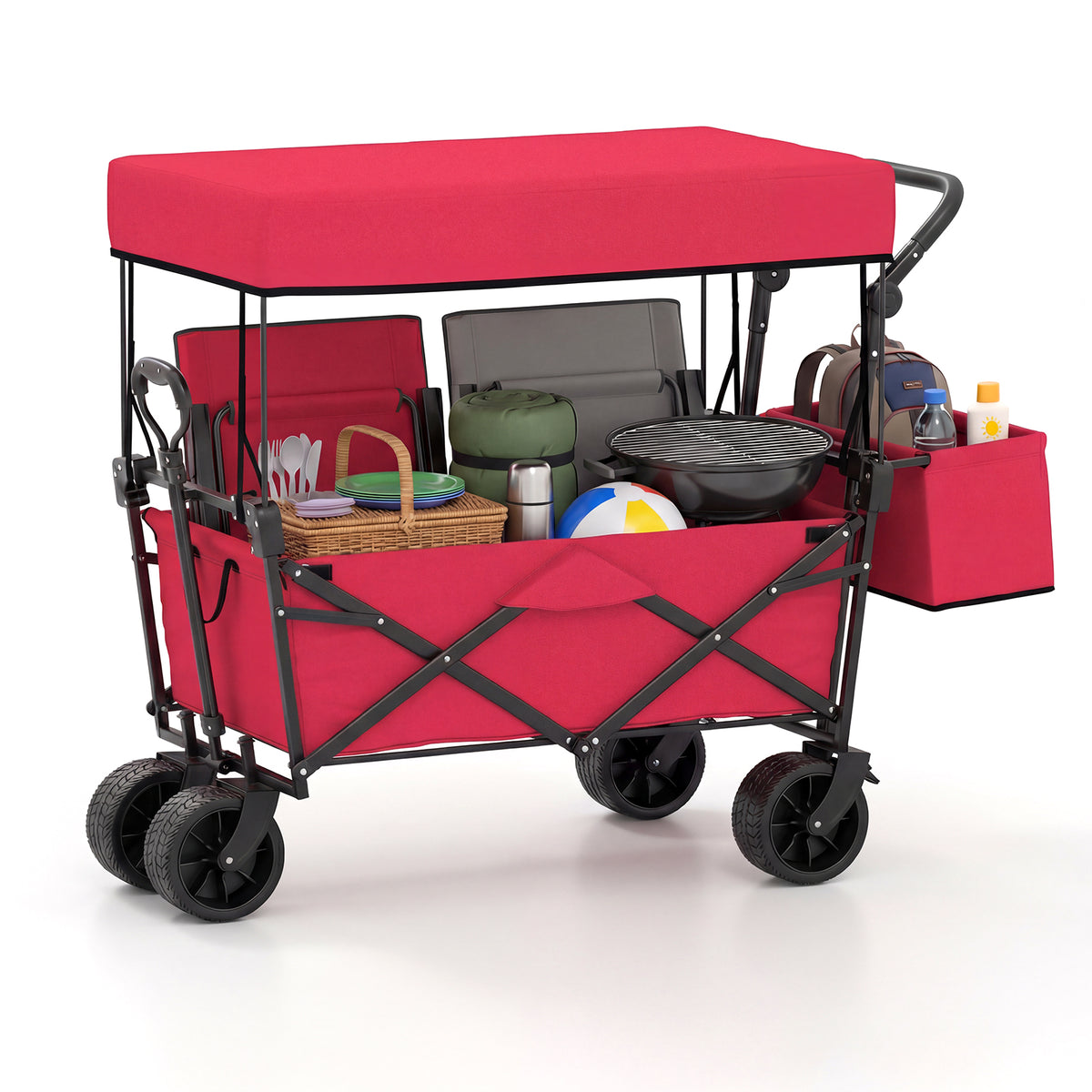 Collapsible Wagon with Removable Canopy and Detachable Storage Bag-Red view 3