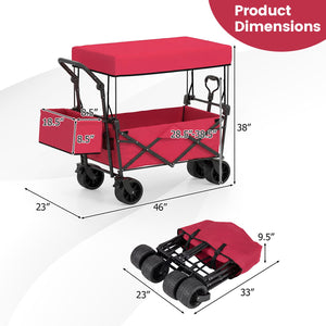 Collapsible Wagon with Removable Canopy and Detachable Storage Bag-Red view 4