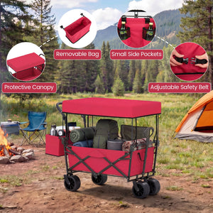 Collapsible Wagon with Removable Canopy and Detachable Storage Bag-Red view 7