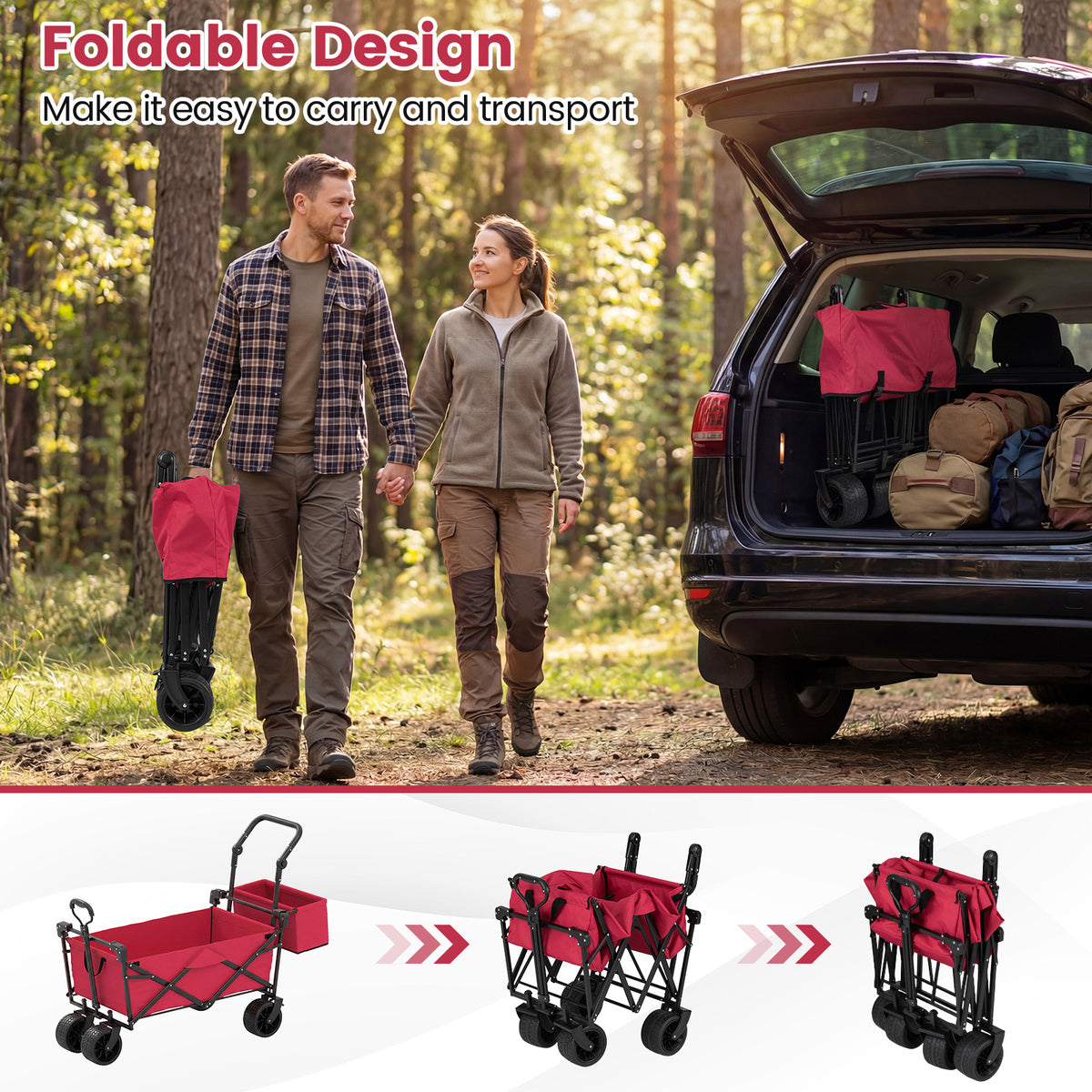 Collapsible Wagon with Removable Canopy and Detachable Storage Bag-Red view 9