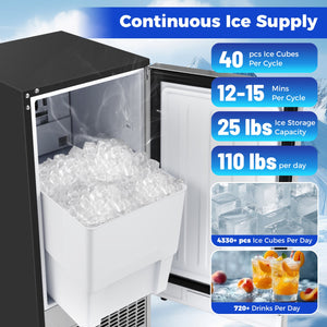 Commercial Ice Maker 110 lbs/24H Undercounter Ice Machine with 25 lbs Storage Capacity view 3