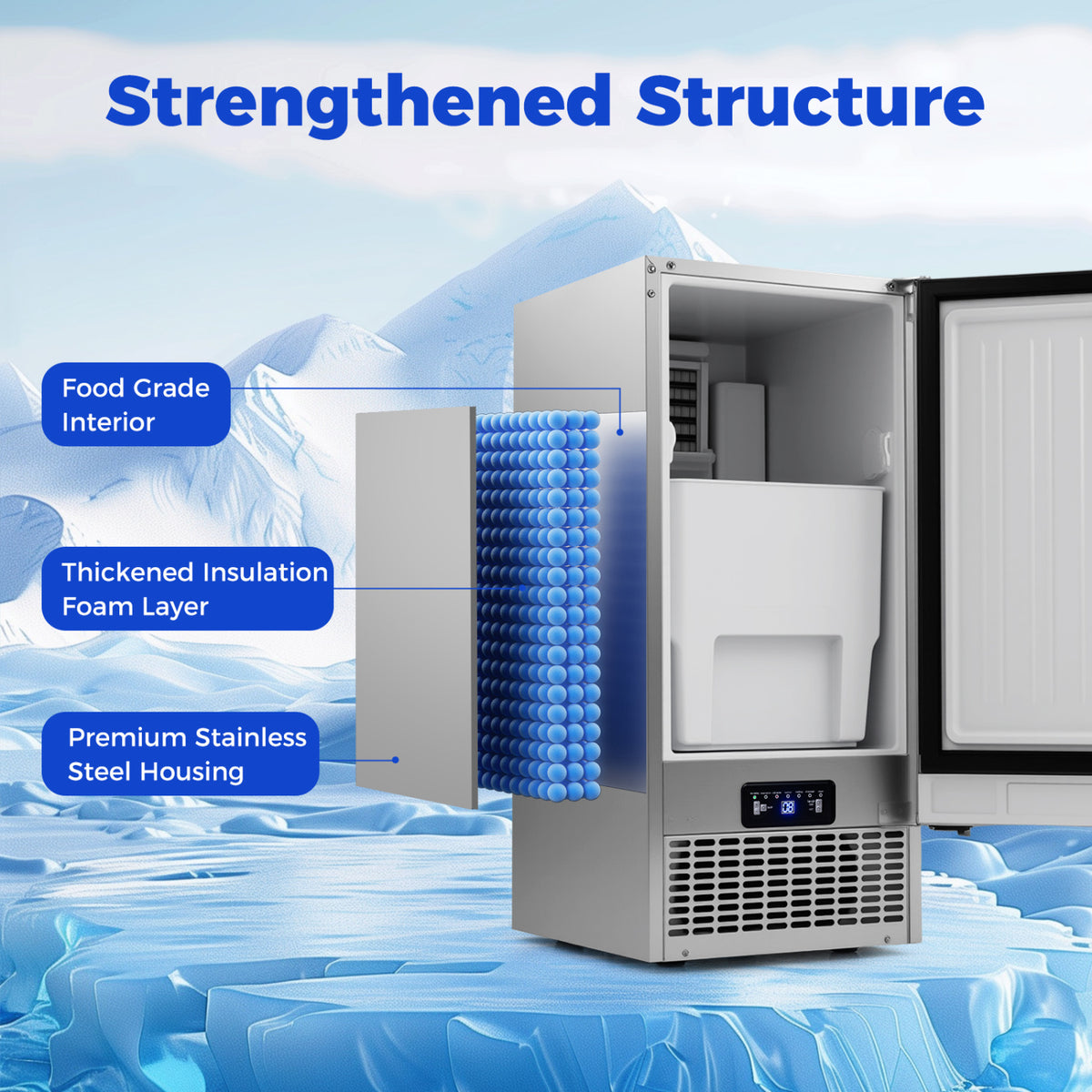 Commercial Ice Maker with 25 lbs Storage Capacity for Home Bar Cafe view 6