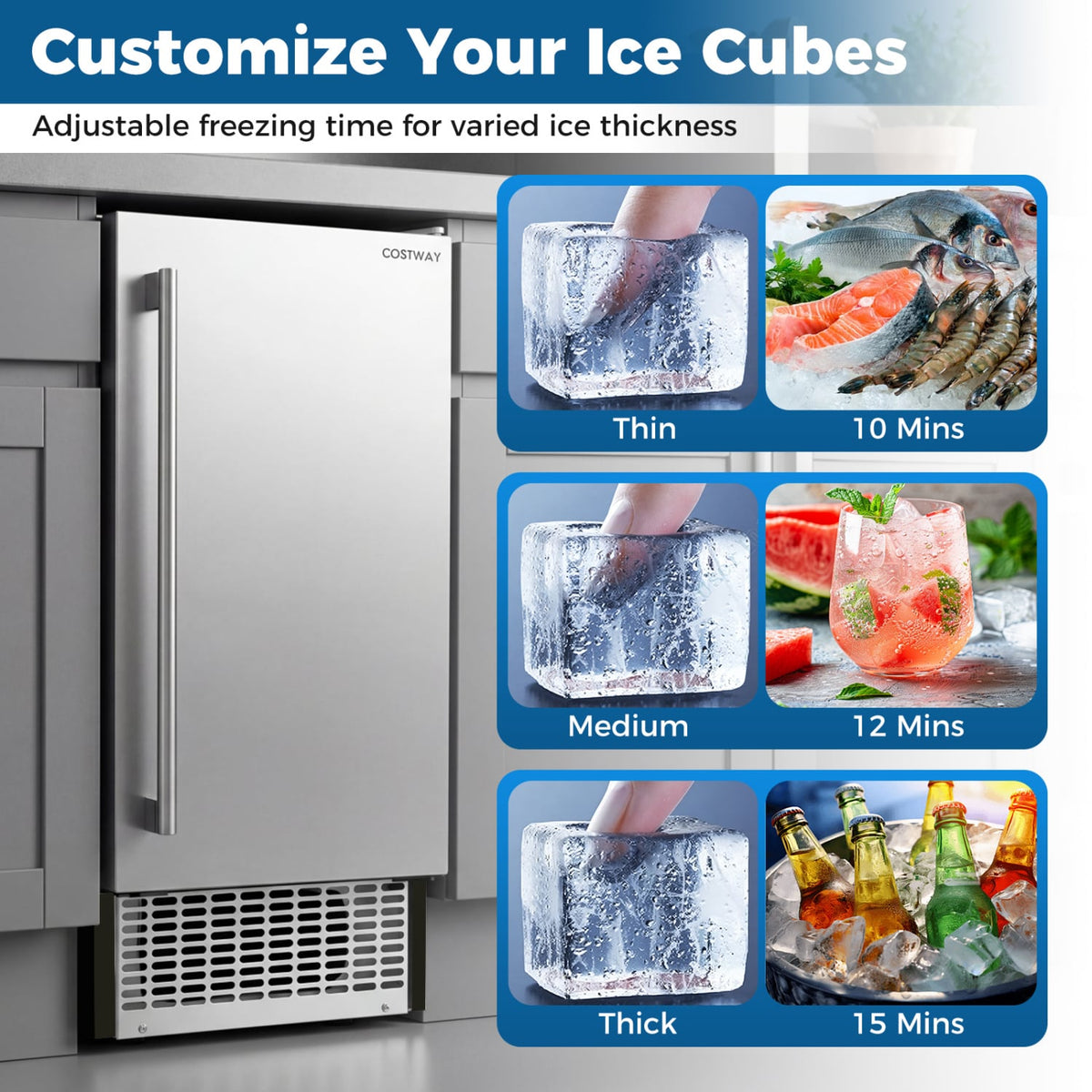 Commercial Under Counter Ice Maker 90 lbs/Day Built-in Freestanding Ice Making Machine view 5