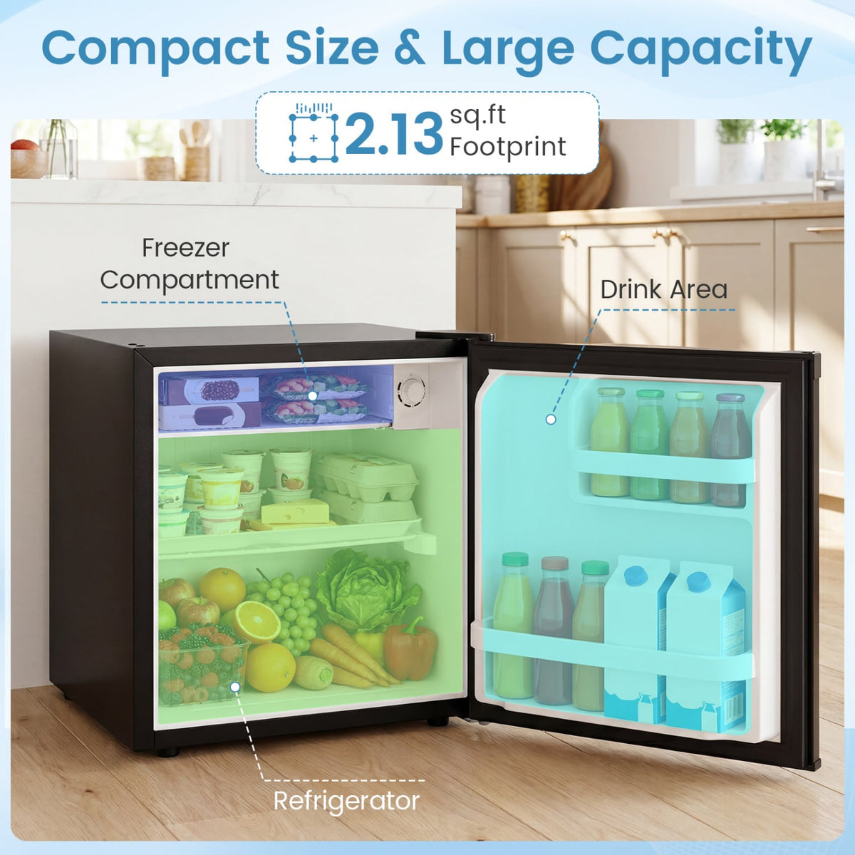 Compact Mini Fridge with 7-Level Adjustable Thermostat-Black view 4