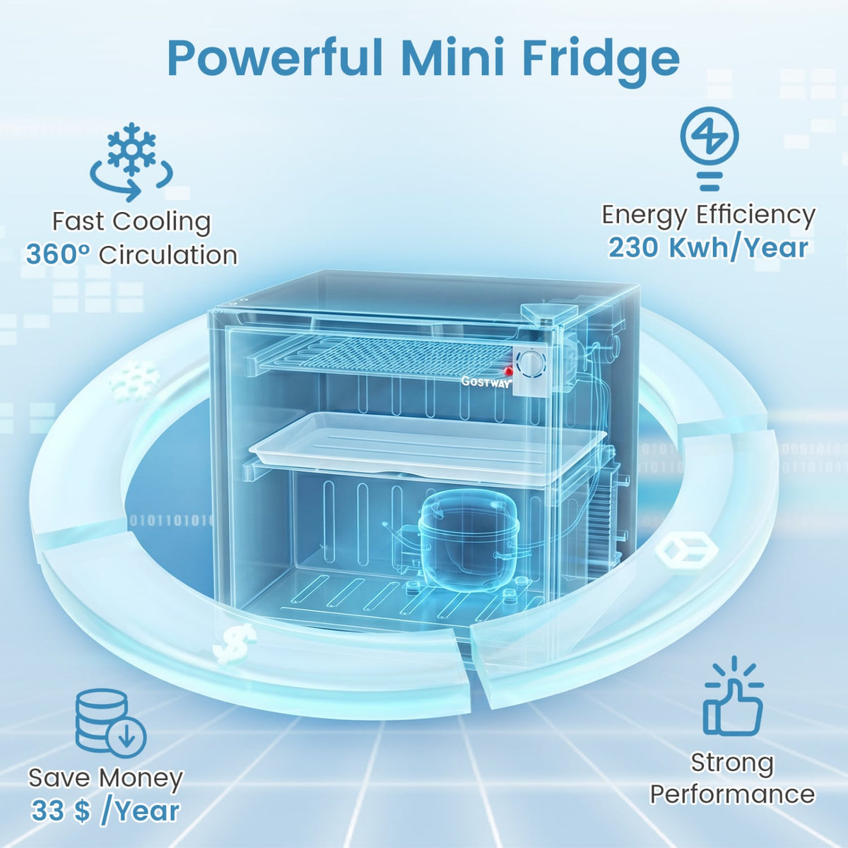 Compact Mini Fridge with 7-Level Adjustable Thermostat-Black view 8