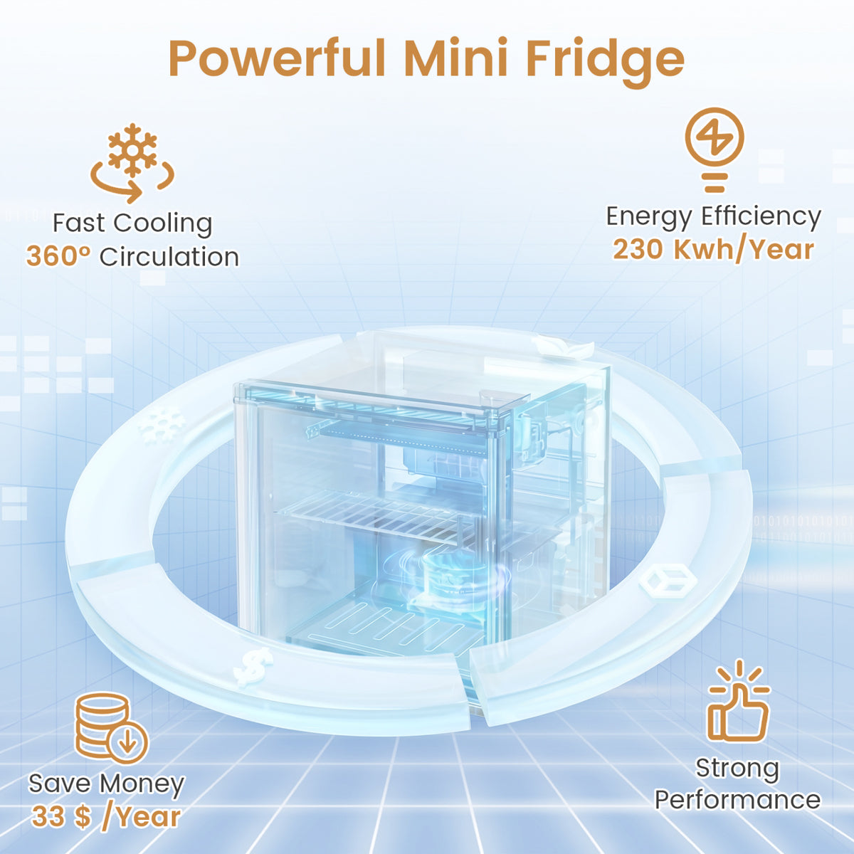 Compact Mini Fridge with 7-Level Adjustable Thermostat-White view 8