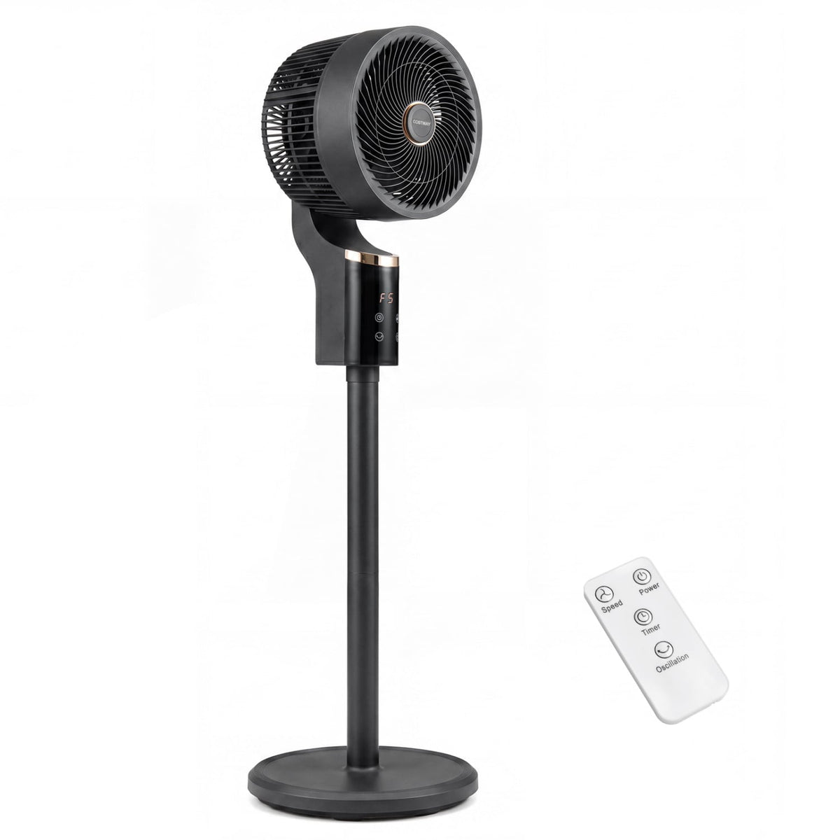 Compact Oscillating Standing Fan with 70° Oscillation and 90° Tilt for Home Office-Black