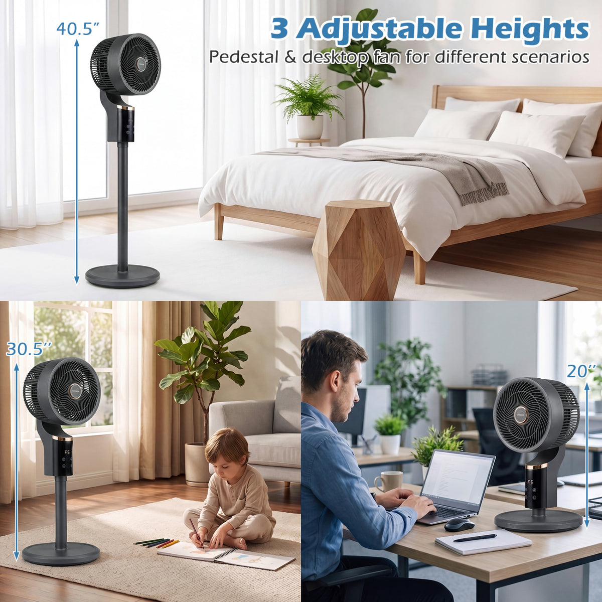 Compact Oscillating Standing Fan with 70° Oscillation and 90° Tilt for Home Office-Black view 8