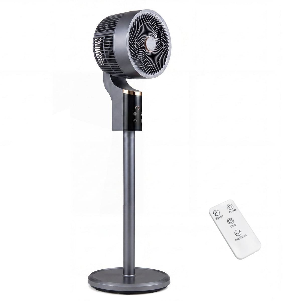 Compact Oscillating Standing Fan with 70° Oscillation and 90° Tilt for Home Office-Gray
