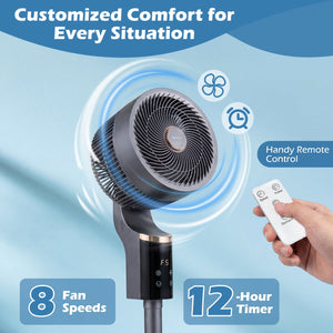 Compact Oscillating Standing Fan with 70° Oscillation and 90° Tilt for Home Office-Gray view 4