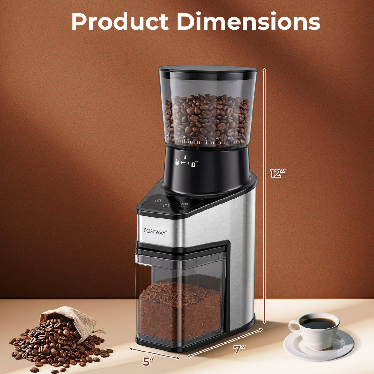 Conical Burr Coffee Grinder with 60 Precise Grinding Settings and Digital Display-Silver view 4