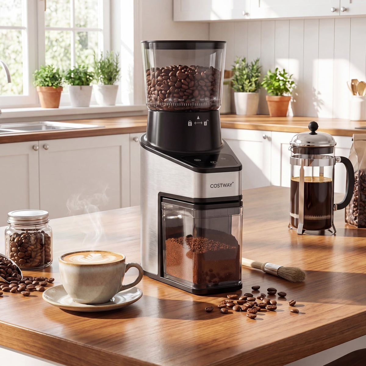 Conical Burr Coffee Grinder with 60 Precise Grinding Settings and Digital Display-Silver view 3