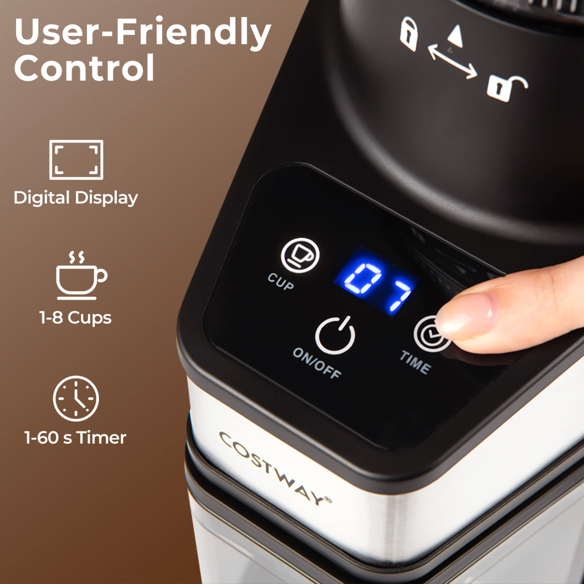 Conical Burr Coffee Grinder with 60 Precise Grinding Settings and Digital Display-Silver view 6