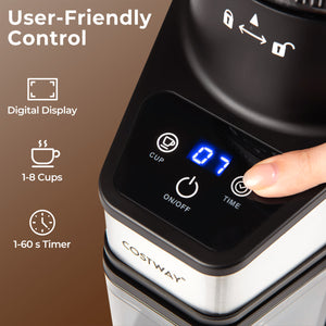 Conical Burr Coffee Grinder with 60 Precise Grinding Settings and Digital Display-Silver view 6