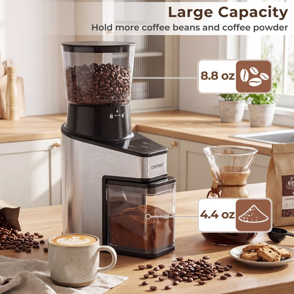 Conical Burr Coffee Grinder with 60 Precise Grinding Settings and Digital Display-Silver view 7