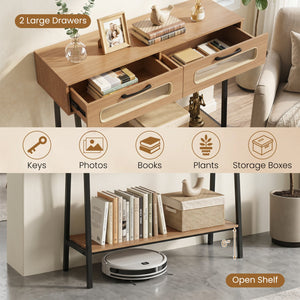 Console Table with LED Lights and Open Shelf for Hallway Entrance-Natural view 7