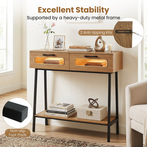 Console Table with LED Lights and Open Shelf for Hallway Entrance-Natural view 8