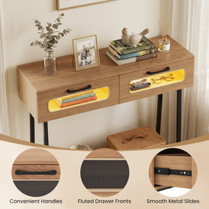 Console Table with LED Lights and Open Shelf for Hallway Entrance-Natural view 9