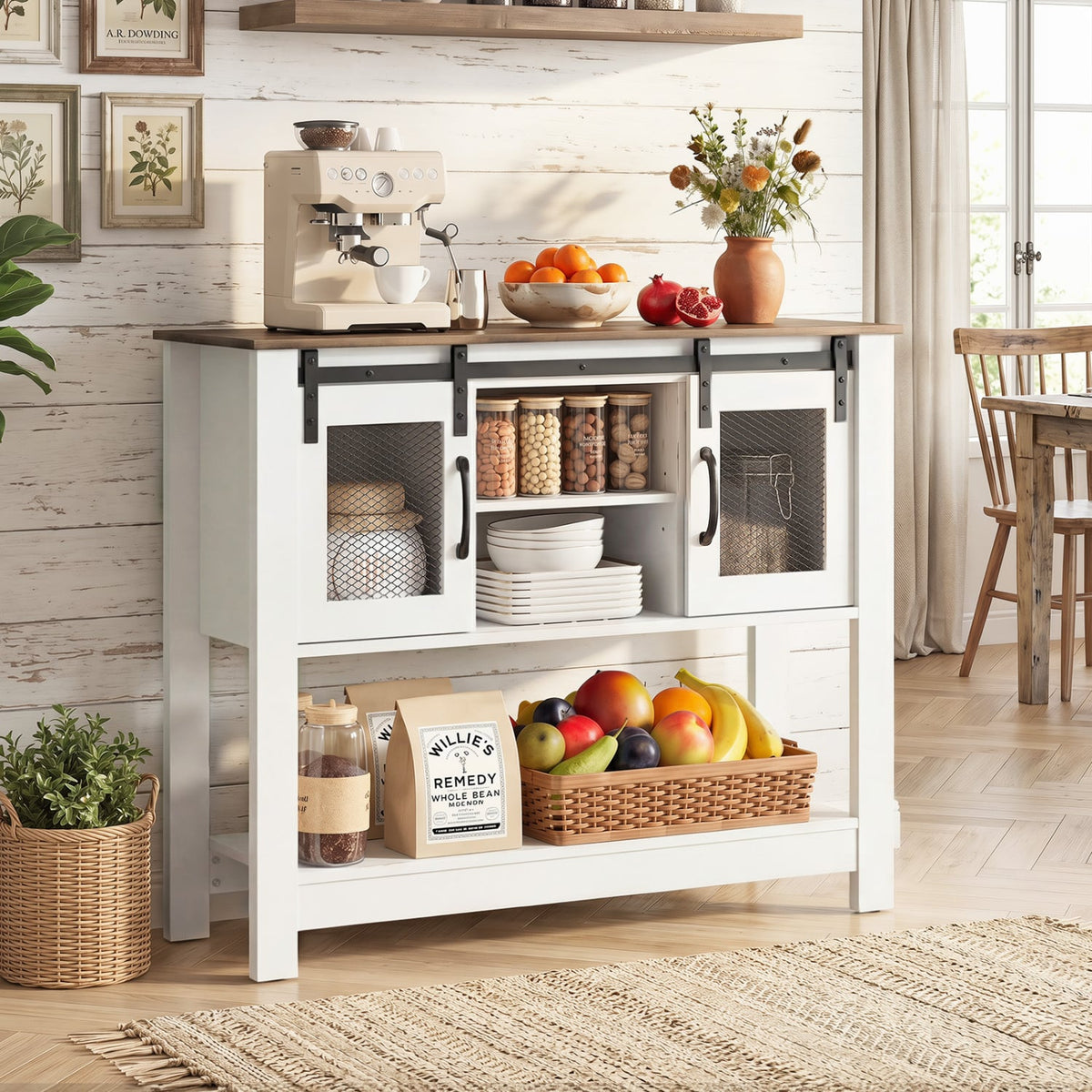Console Table with Sliding Barn Doors and Storage Cabinets-Rustic Brown view 2