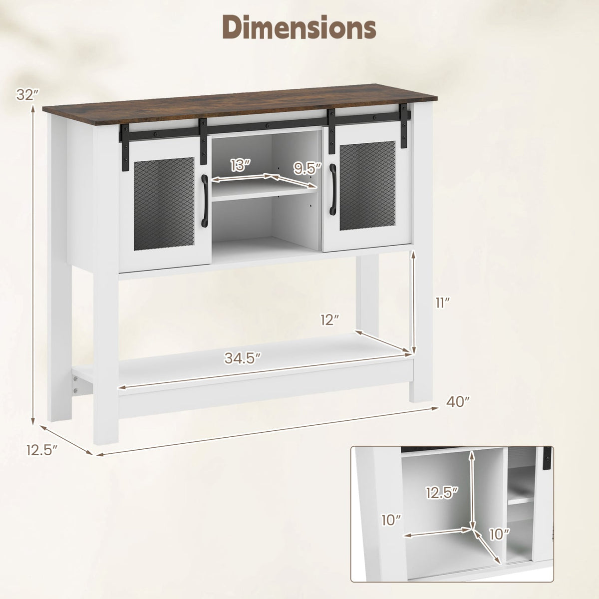 Console Table with Sliding Barn Doors and Storage Cabinets-Rustic Brown view 5