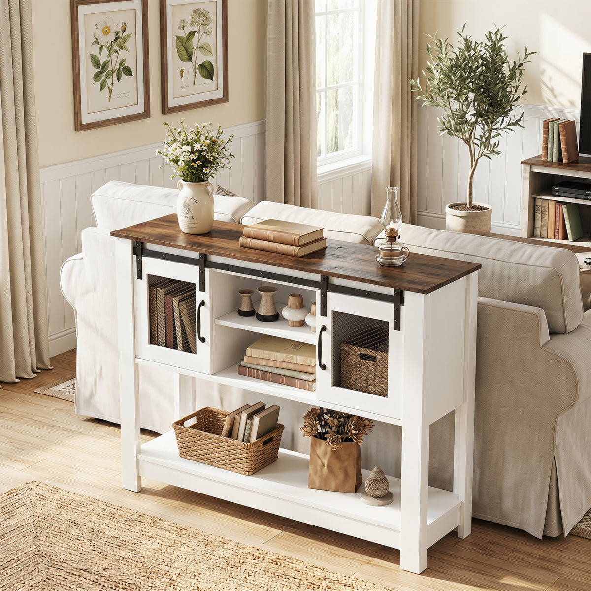 Console Table with Sliding Barn Doors and Storage Cabinets-Rustic Brown view 6