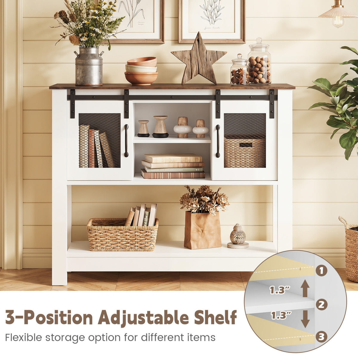 Console Table with Sliding Barn Doors and Storage Cabinets-Rustic Brown view 7
