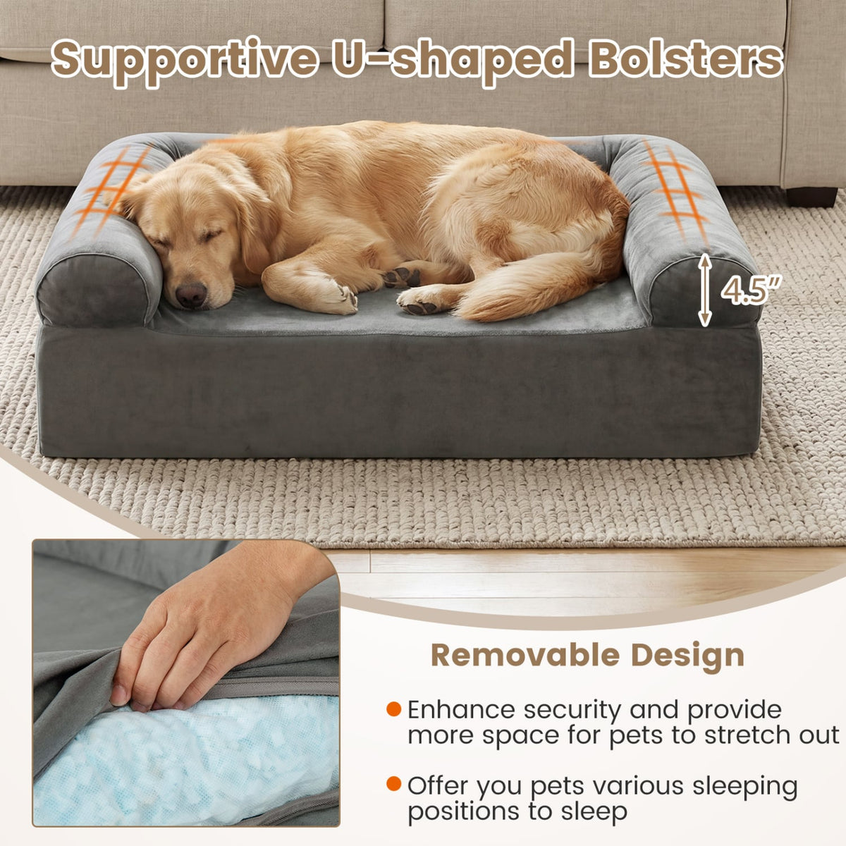 Cooling Gel Memory Foam Dog Bed for Medium Dogs with Washable Cover-Dark Gray view 9