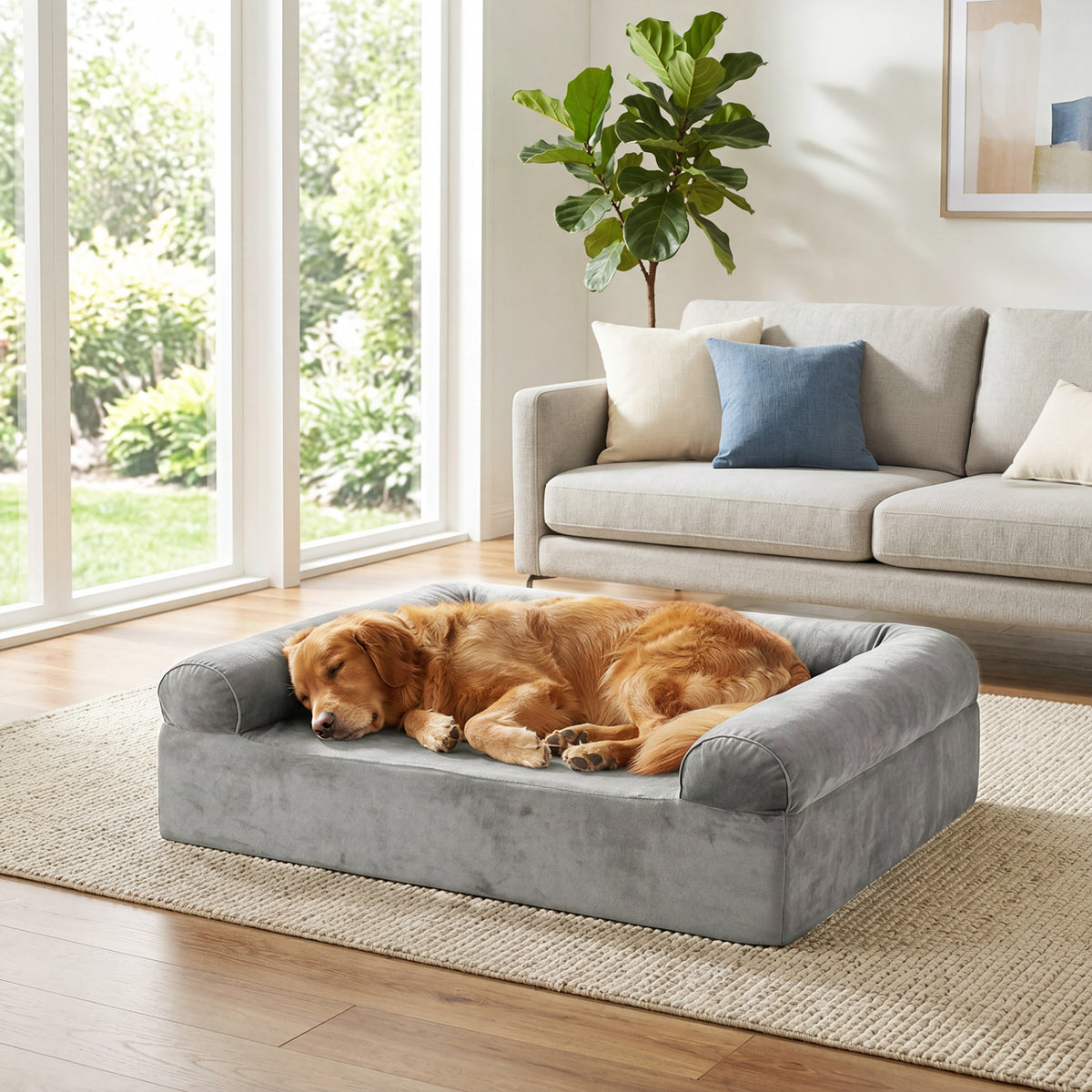 Cooling Gel Memory Foam Dog Bed for Medium Dogs with Washable Cover-Light Gray view 2