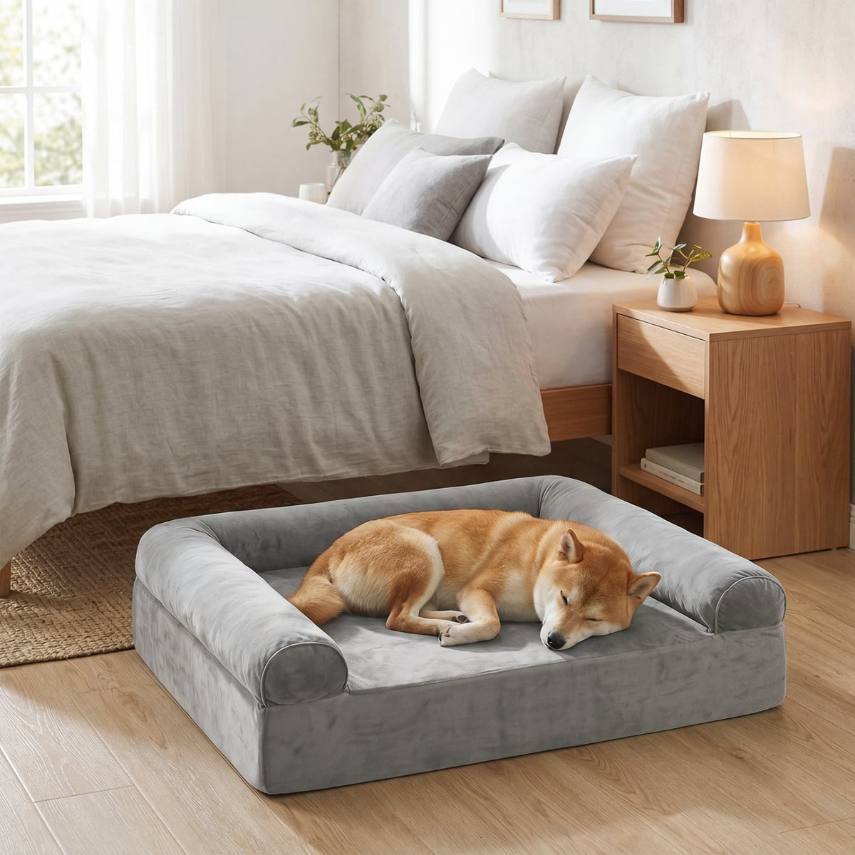 Cooling Gel Memory Foam Dog Bed for Medium Dogs with Washable Cover-Light Gray view 3
