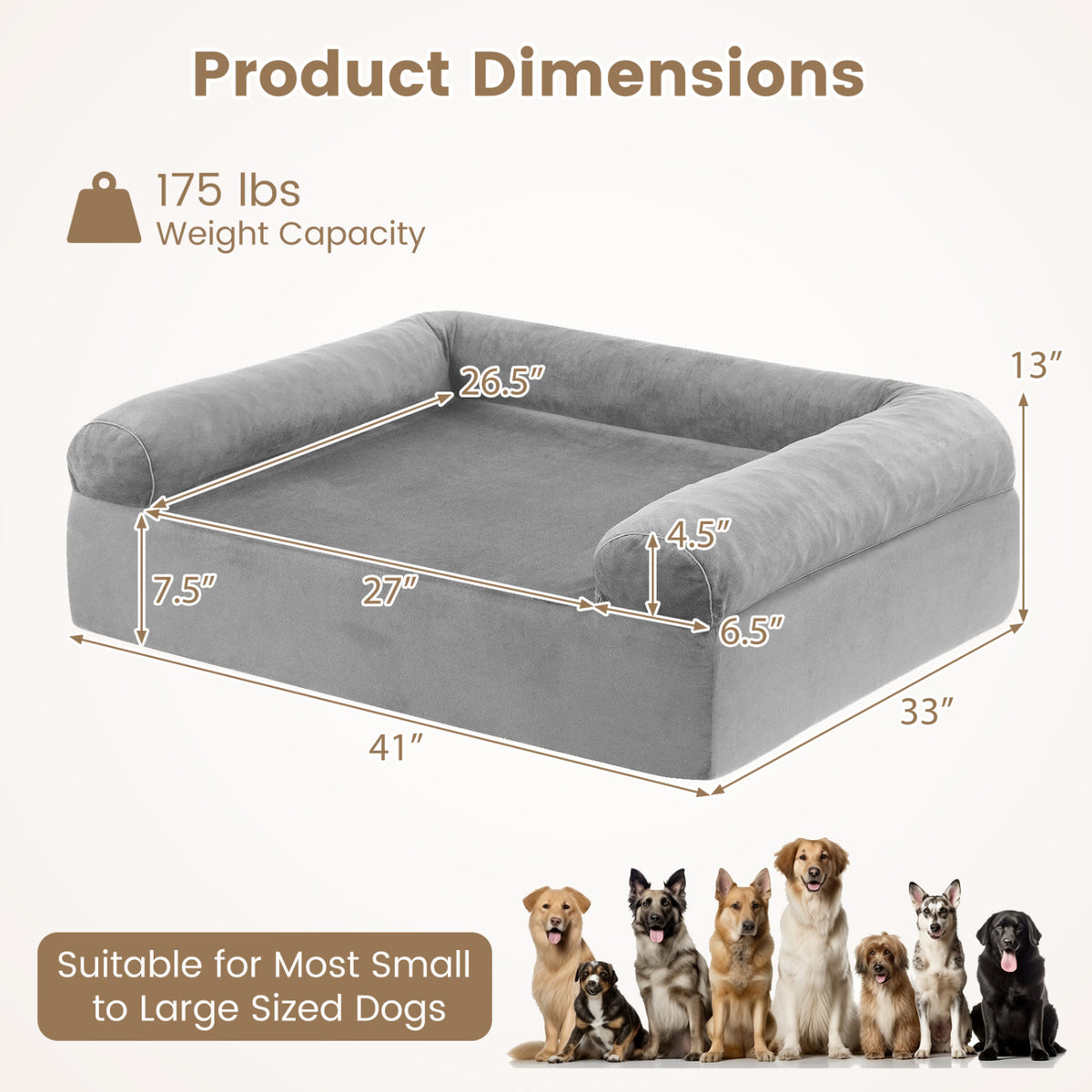 Cooling Gel Memory Foam Dog Bed for Medium Dogs with Washable Cover-Light Gray view 4