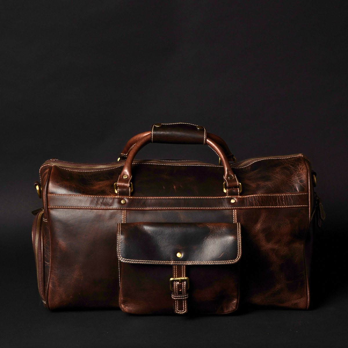 The Voyager Duffle - Brown Full-Grain Distressed Leather Duffle Bag - NAB Leather
