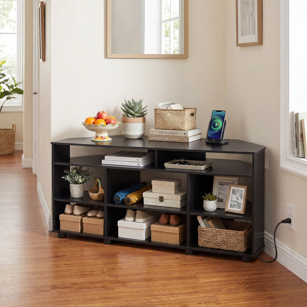 Corner Entertainment Center TV Stand for TVs up to 55 Inch-Black view 3