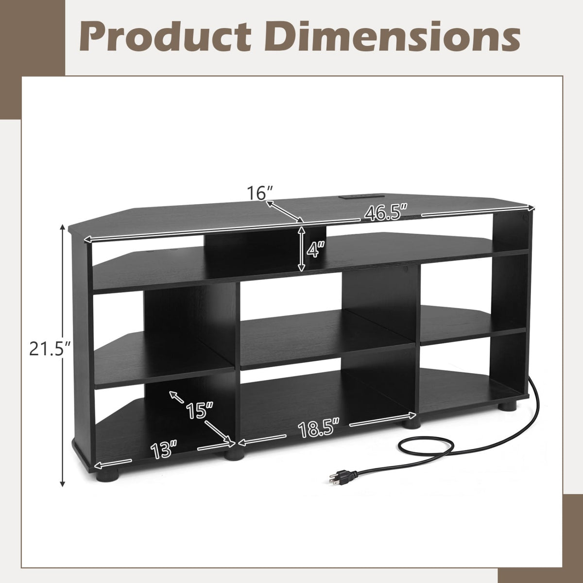 Corner Entertainment Center TV Stand for TVs up to 55 Inch-Black view 5
