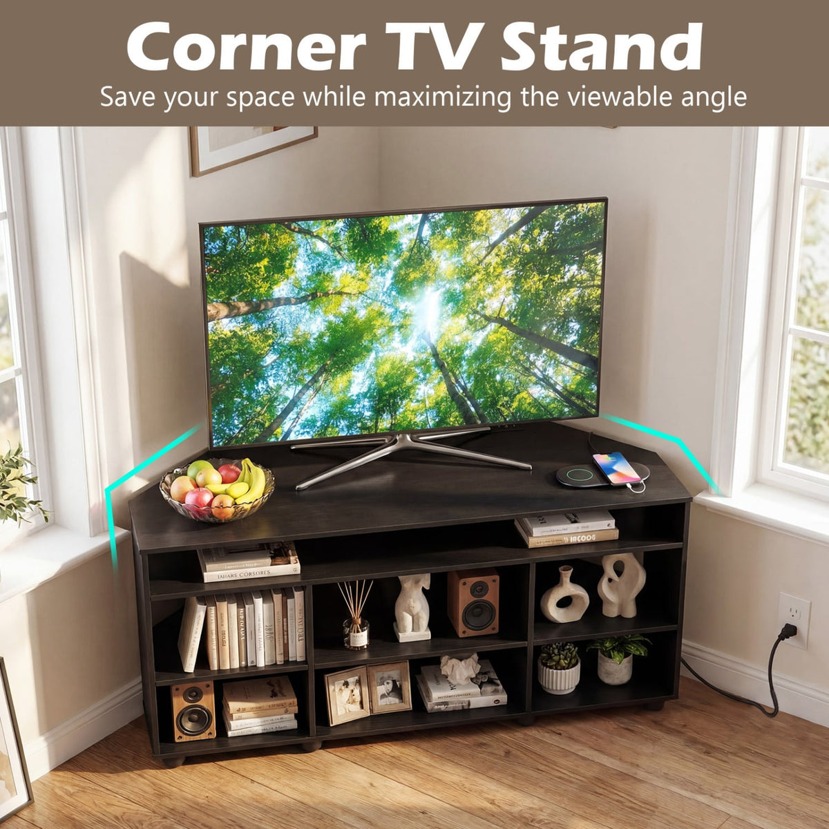 Corner Entertainment Center TV Stand for TVs up to 55 Inch-Black view 7