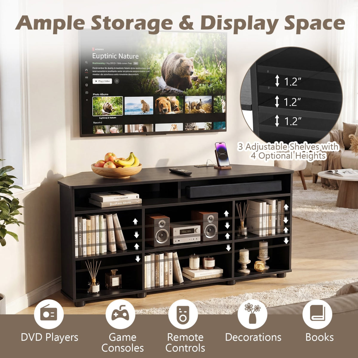 Corner Entertainment Center TV Stand for TVs up to 55 Inch-Black view 9