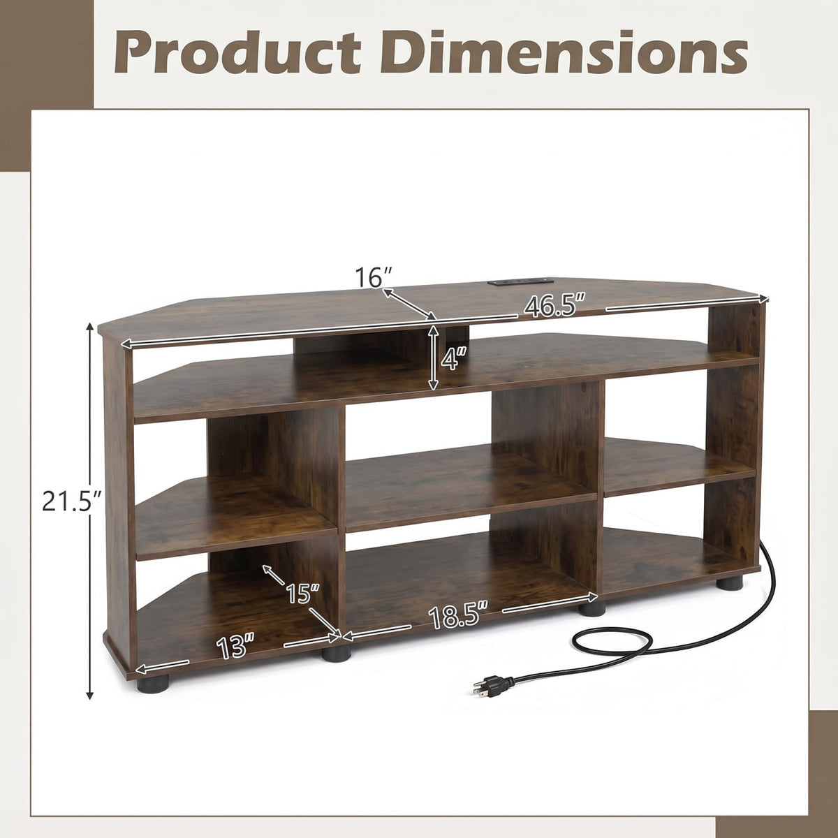 Corner Entertainment Center TV Stand for TVs up to 55 Inch-Rustic Brown view 5