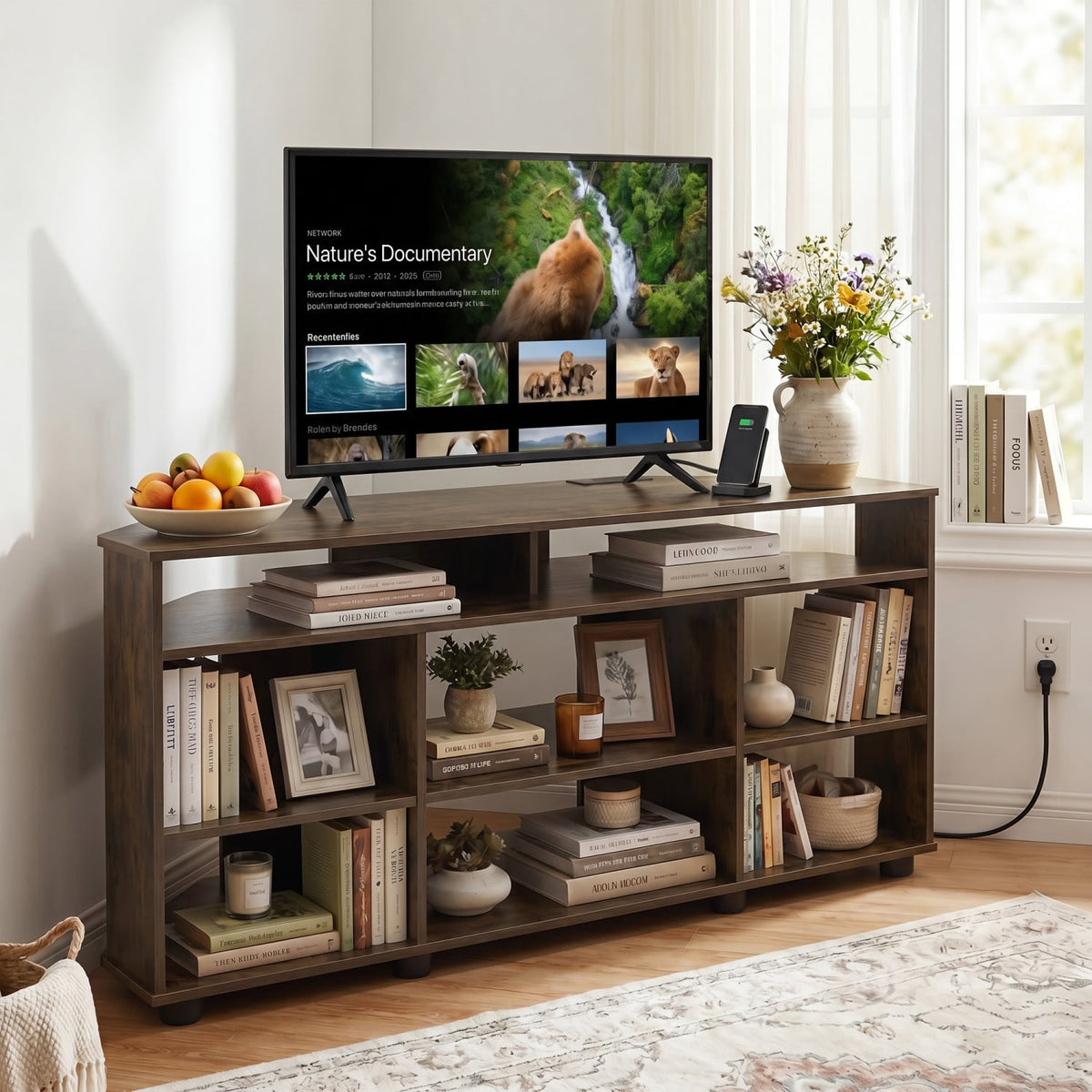 Corner Entertainment Center TV Stand for TVs up to 55 Inch-Rustic Brown view 2