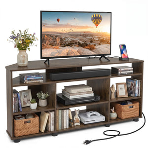 Corner Entertainment Center TV Stand for TVs up to 55 Inch-Rustic Brown