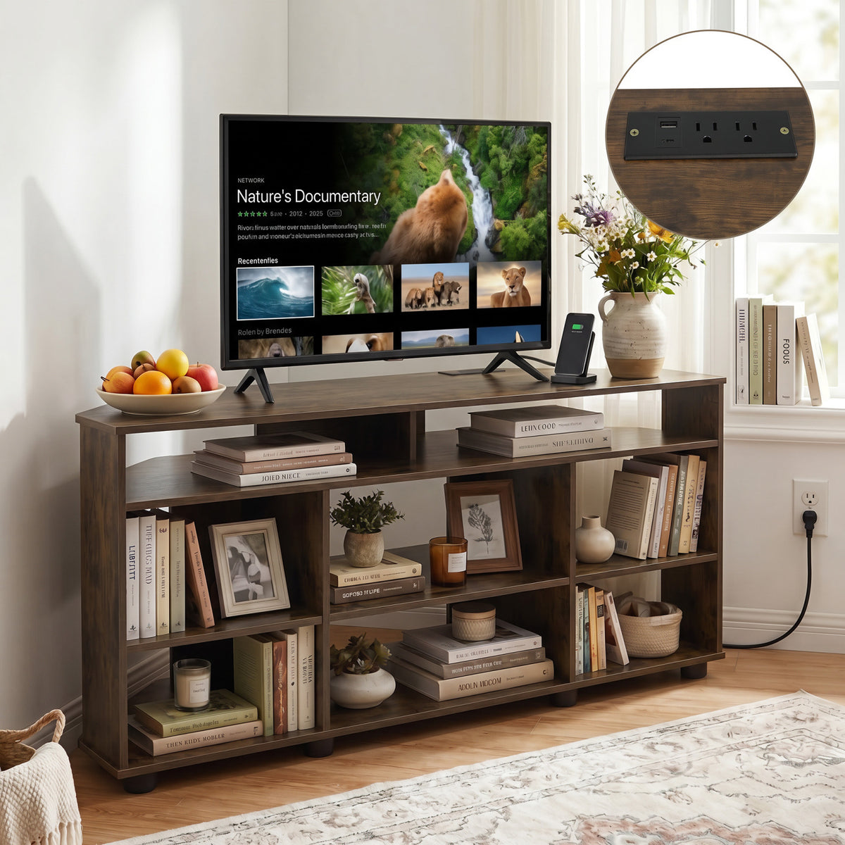 Corner Entertainment Center TV Stand for TVs up to 55 Inch-Rustic Brown view 7