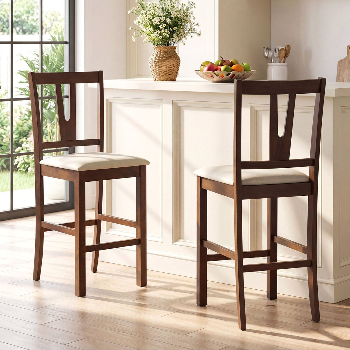 Counter Height Bar Stools with Contoured V-Back-Set of 2 view 2