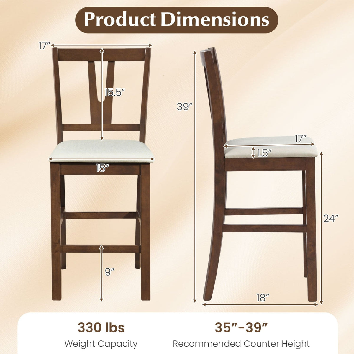 Counter Height Bar Stools with Contoured V-Back-Set of 2 view 4