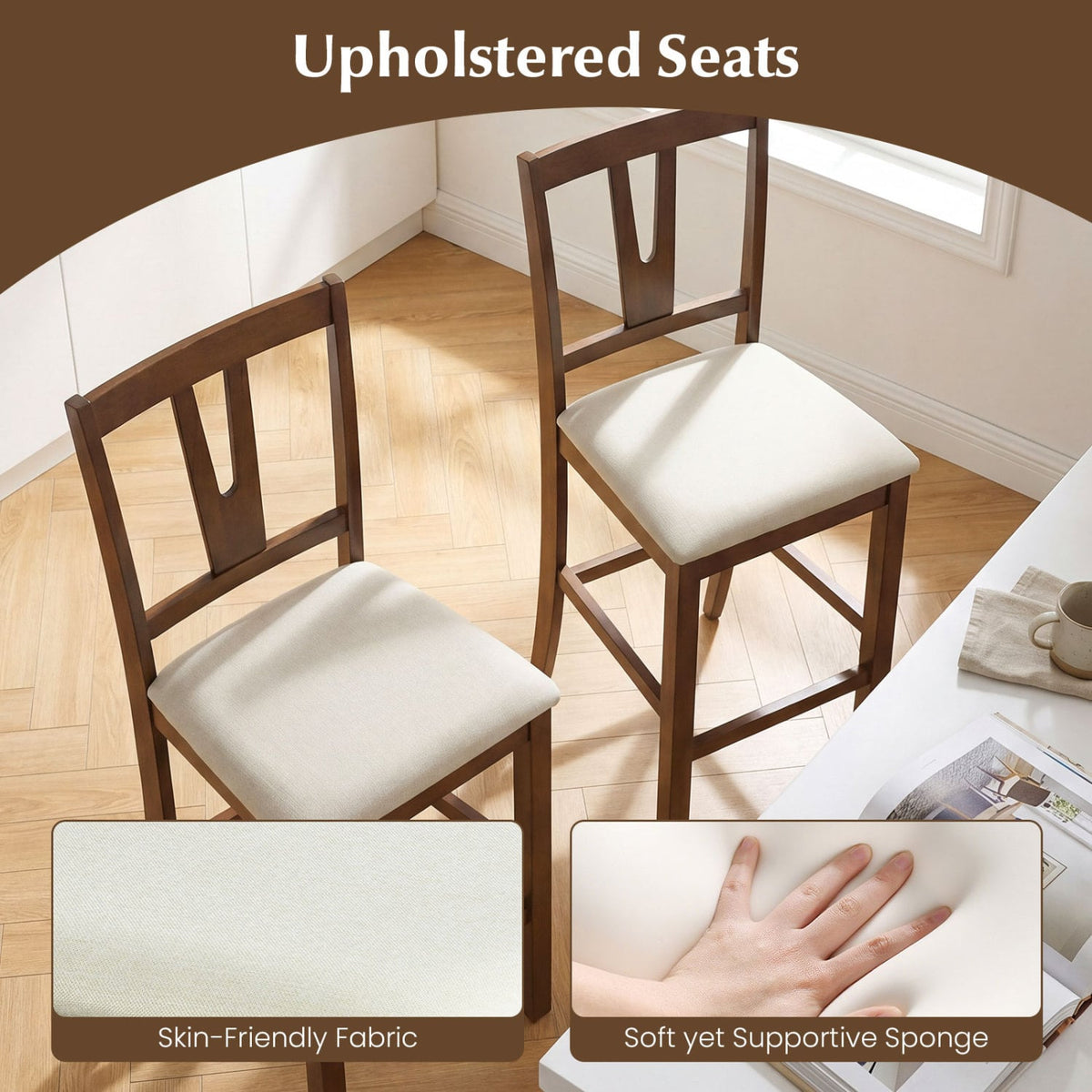 Counter Height Bar Stools with Contoured V-Back-Set of 2 view 8