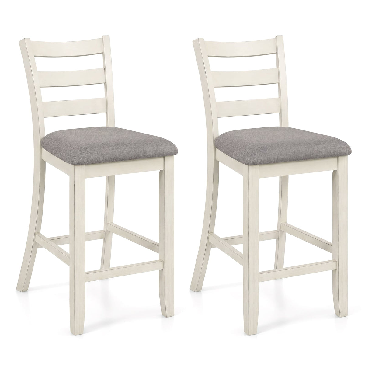 Counter Height Chairs with Fabric Seat and Rubber Wood Legs-Beige