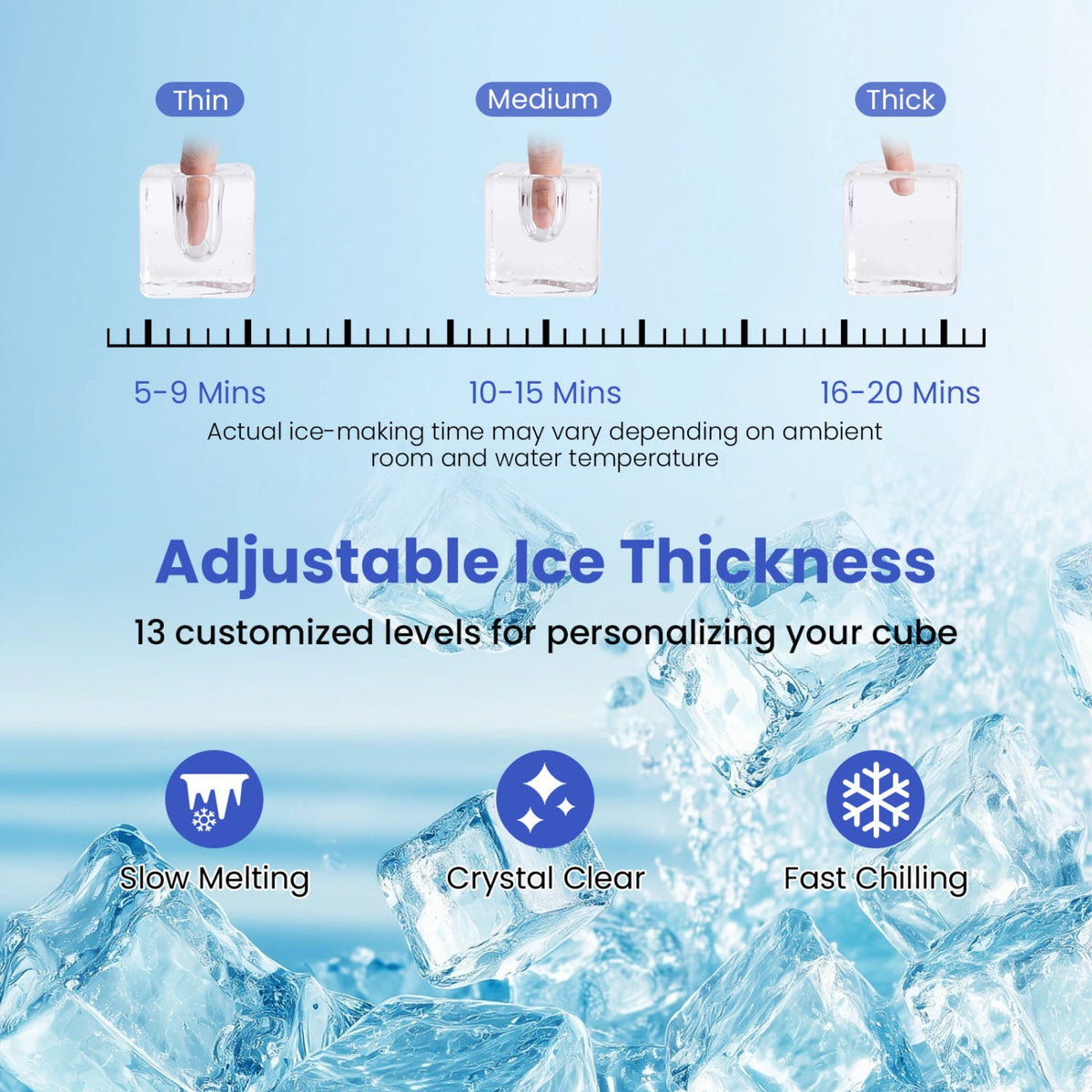 Countertop Ice Maker with External Tank and Self-Cleaning 13 Thickness Levels-Black view 7