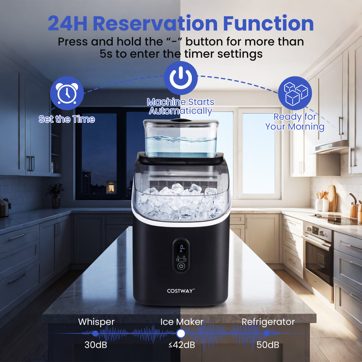 Countertop Ice Maker with External Tank and Self-Cleaning 13 Thickness Levels-Black view 8