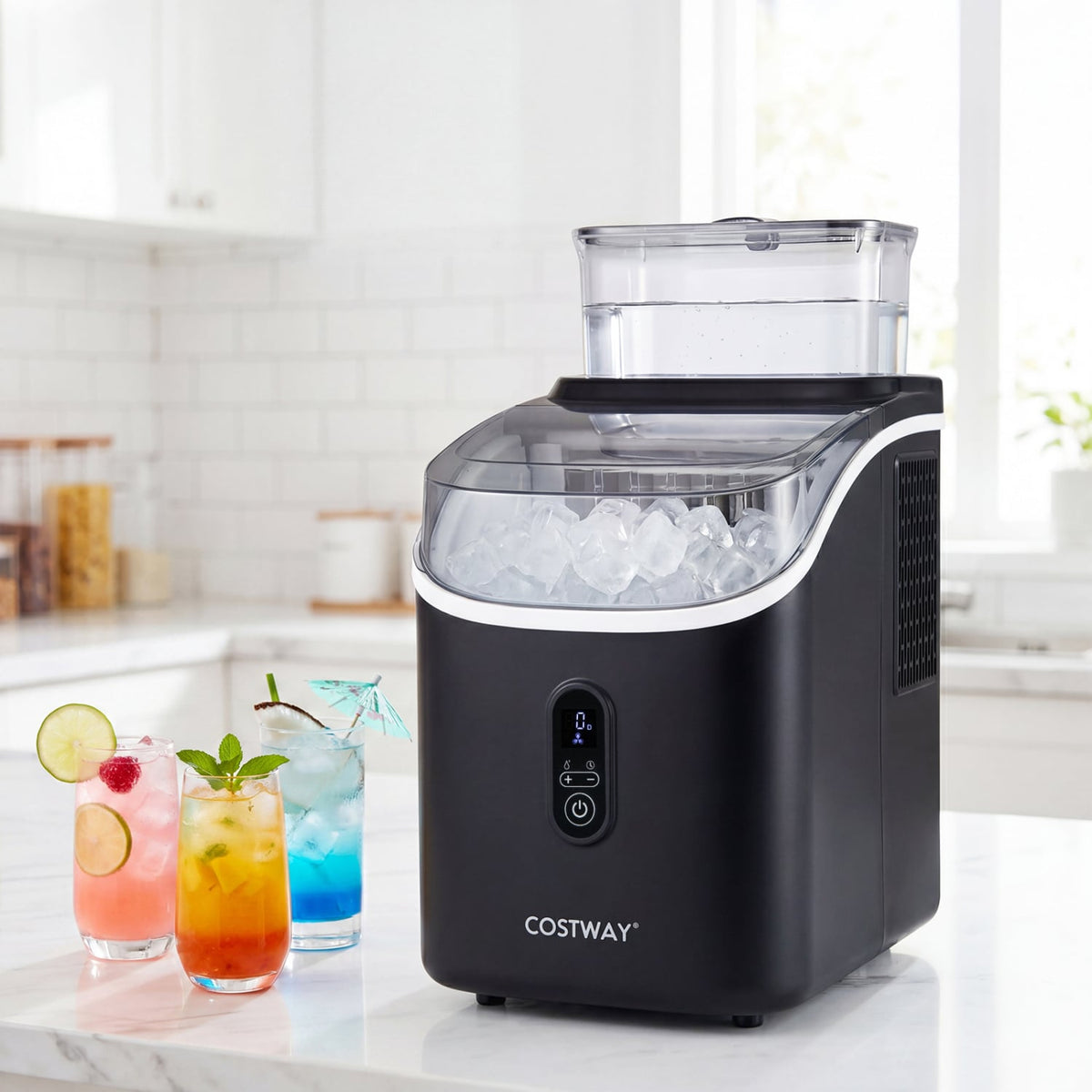Countertop Ice Maker with External Tank and Self-Cleaning 13 Thickness Levels-Black view 3