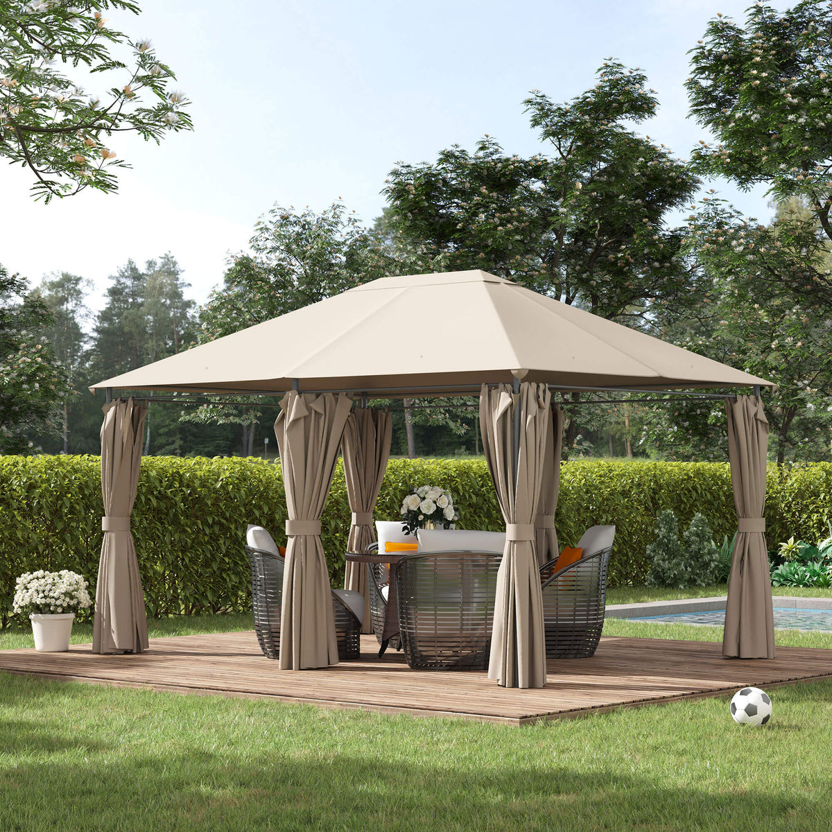 13'x 10' Soft-top Steel Patio Gazebo Canopy Party Tent with 6 Removable Curtains and Drainage Holes, Khaki – view 6